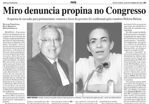 Miro denuncia propina no congresso